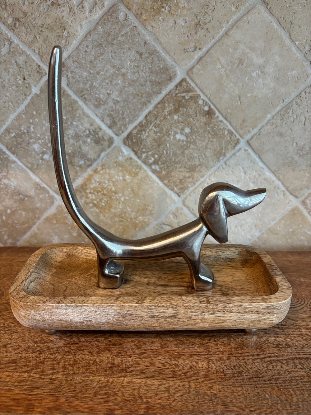 Metal Dachshund Jewelry Tray - Silver Dog Ring Holder